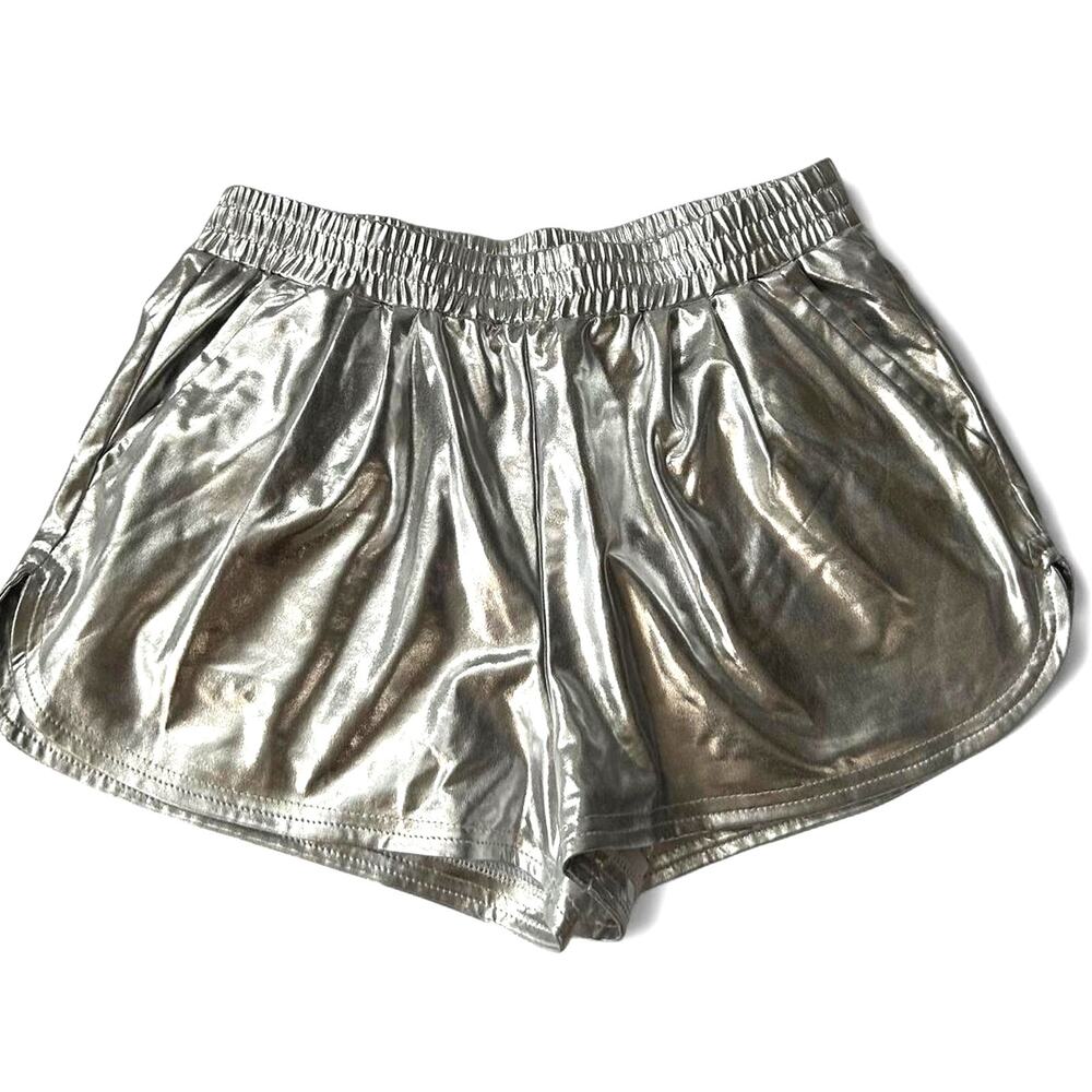 Silver Metallic Retro Inspired 80 Shorts Pockets Festival Rave Costume Cosplay L